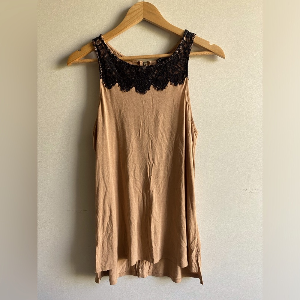 Brown Tank Top with Black Lace